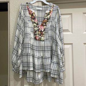 Anthropologie Darlene Plaid Peasant Blouse Size Large